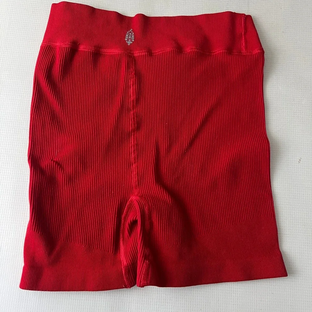 Free People Movement Ribbed V-Waist Shorts Women S/P Red Athletic Gym
